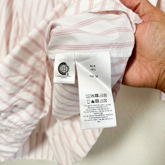 Ganni Stripe Long Puff Sleeve Cotton Mini Dress Cherry Blossom size 38/M/6 - Picture 15 of 16